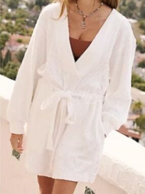 Free People Beach Greta Romper Cover Up Plunge Neck Medium White